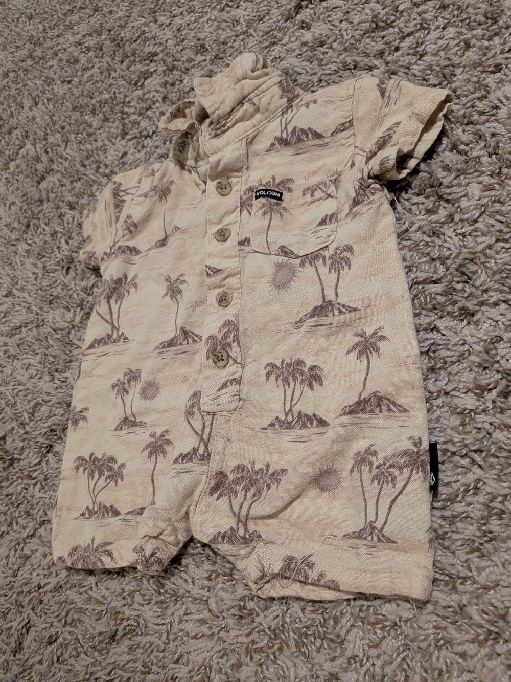 Volcom Cream and Brown Tropical Print One-Piece